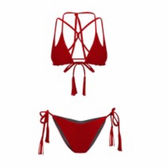 SimiSwimwear Reversible Red & Grey "V"
Shaped Triangle Top and Brazilian Bottoms - Picture 1 of 4